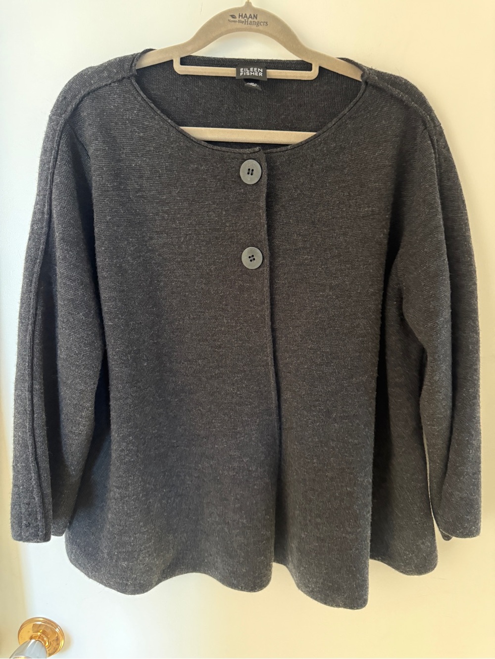 Eileen Fisher 100% Merino Wool Charcoal Grey Swing Cardigan XL
